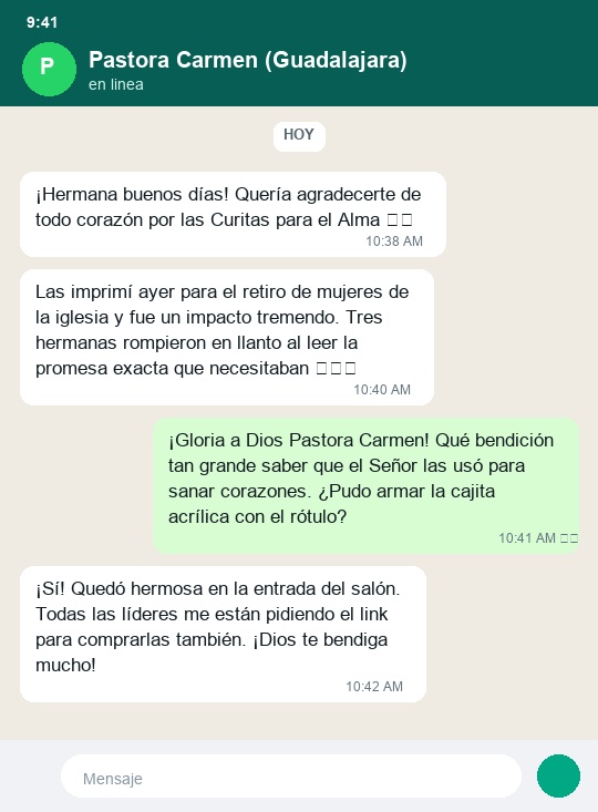Testimonio WhatsApp Pastora Carmen
