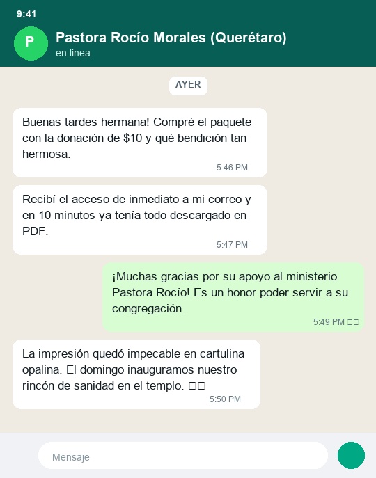 Testimonio WhatsApp Pastora Rocio